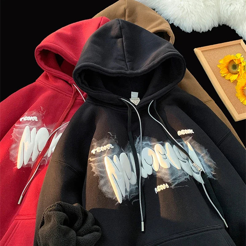 Otoño Goth estampado de letras Sudaderas con capucha para Hombre nuevo Y2K Vintage Sudaderas con capucha Harajuku Casual Sudaderas Hombre ropa de calle Sudadera con capucha