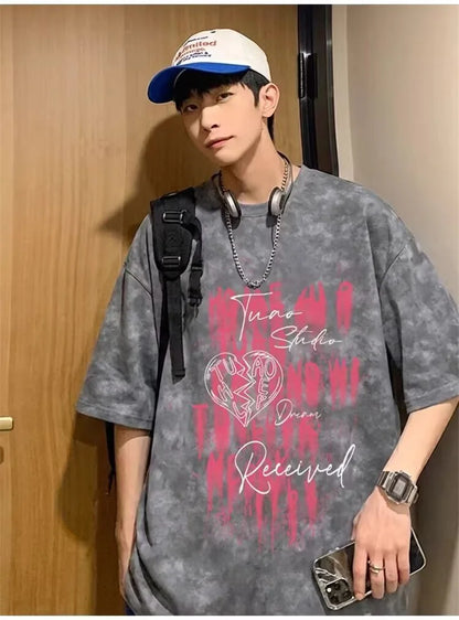 Camisetas de Verano 2026 para Hombre con Estampado Tie-Dye y Gráficos de Graffiti, Camisetas Oversize Juveniles con Estampado de Letras, Tops de Moda Urbana con Contraste de Color