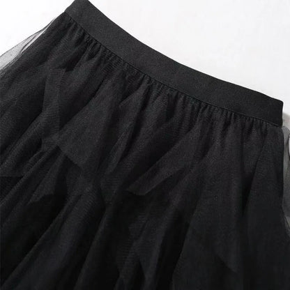 2025 New Fashion Tutu Tulle Skirt Women Long Maxi Skirt Spring Summer Korean Black Pink High Waist Pleated Skirt Female One Size