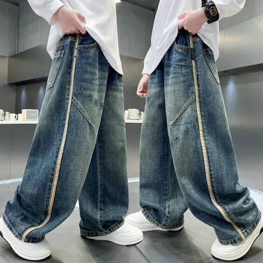 Estilo vintage niños sueltos pantalones vaqueros holgados casuales para niños niño nueva primavera otoño pantalones vaqueros azules edad 5 7 9 11 13 14 Y