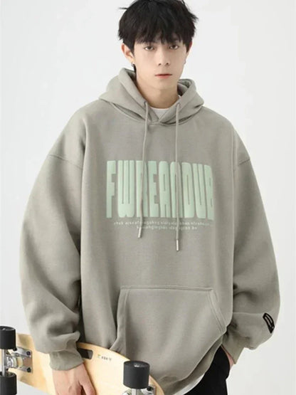 Sudaderas con capucha con estampado de espuma y letras de otoño para hombre, novedad de 2025, sudaderas con capucha Vintage de lana de algodón de gran tamaño, ropa de calle Y2K