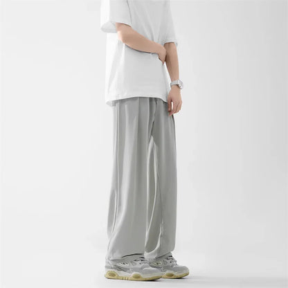 Pantalones bombachos holgados rectos lisos de verano para hombre, pantalones de chándal drapeados deportivos informales, pantalones de pierna ancha con cordón, novedad de 2025
