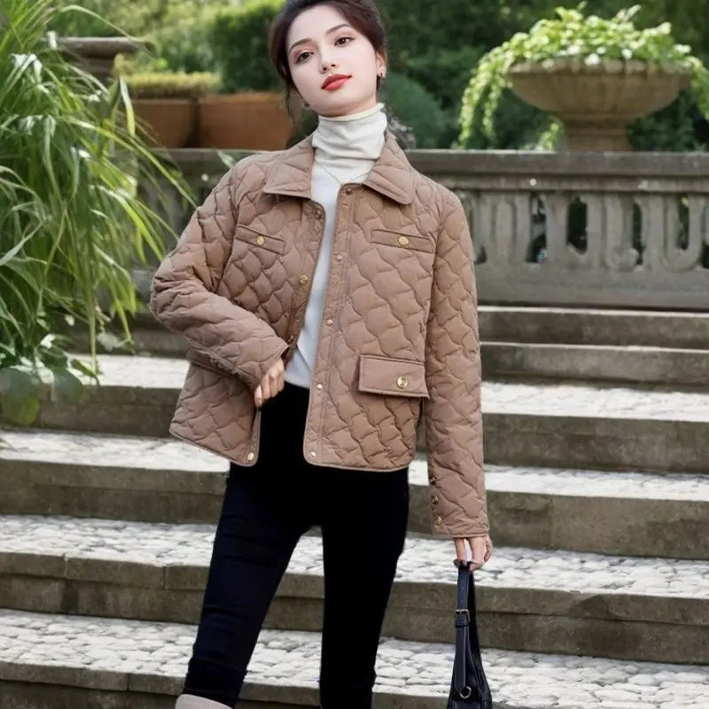 Chaqueta Corta Ligera de Algodón para Mujer, Talla Pequeña, Acolchada, para Invierno, con Cierre de Cremallera, Estilo Moderno