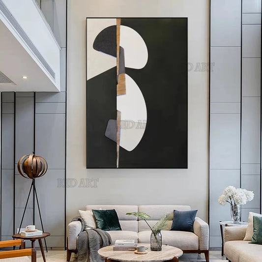 Arte de pared de lienzo hecho a mano, pintura al óleo en blanco y negro, póster abstracto, cuadro de pared creativo, obra de arte grande para decoración de Hotel, con marco incluidoo