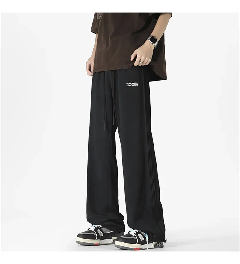 Pantalones Deportivos Grises de Pierna Recta Estilo Hip Hop 2026 para Hombre, Pantalones Holgados de Moda Coreana de Primavera, Estilo Y2K, Casuales