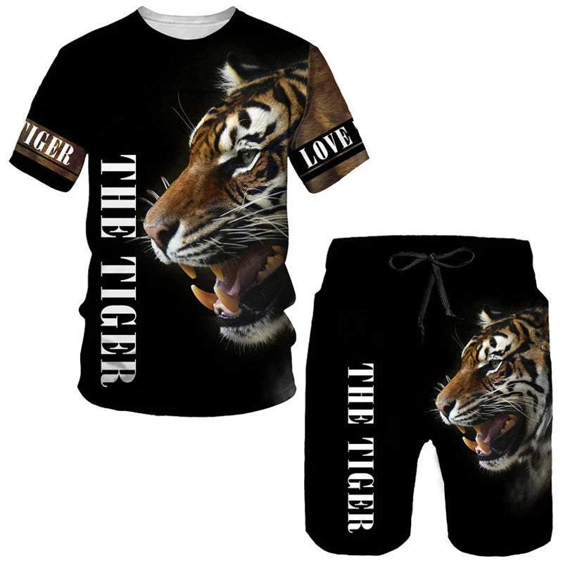 Camisetas con estampado 3D de tigre Animal, conjuntos de pantalones cortos, chándales para hombre, camiseta de manga corta de gran tamaño, conjunto de pantalones, trajes para hombre, ropa