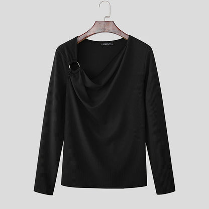 INCERUN Men's T Shirt Solid Color Knitted Long Sleeve Male Tee Tops 2026 Casual Streetwear Stylish Menswear Clothing Camisetas