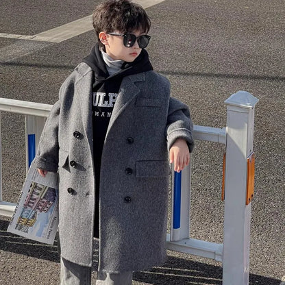 Ropa Infantil Coreana, Abrigo de Lana de Doble Cara para Niños y Niñas, Abrigo Largo de Lana Coreana, Abrigo de Algodón Imitación de Doble Cara