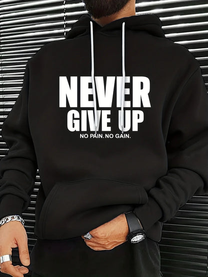Sudadera con capucha para otoño e invierno, estampado NEVER GIVE UP, versátil y cómoda, ropa unisex para el ocio en la calle.