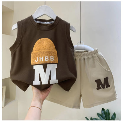 Children's Clothing Set Summer 2024 New Fashionable Boys and Baby Sleeveless T-shirt and Shorts 2-piece Set Kids Outfits