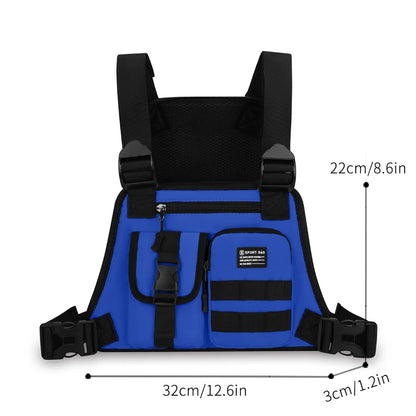 Hip-hop de moda para hombre con múltiples bolsillos bolso de pecho táctico funcional ligero viaje duradero bolso de chaleco deportivo de moda