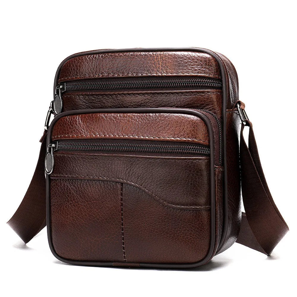 Bolso de hombro pequeño de piel de vaca de primera capa para hombre, bandolera de viaje de cuero genuino para ir al trabajo, bolso informal diario para teléfono móvil