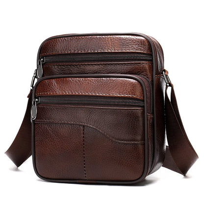 Bolso de hombro pequeño de piel de vaca de primera capa para hombre, bandolera de viaje de cuero genuino para ir al trabajo, bolso informal diario para teléfono móvil