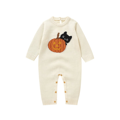 Ropa bonita de punto de calabaza para bebé recién nacido, ropa de Halloween con cuello redondo, peleles de manga larga para niños y niñas, monos de 0 a 18m