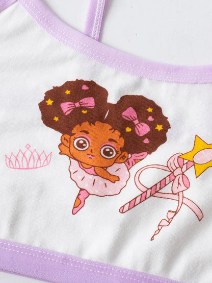 4 piezas de sujetadores de entrenamiento para niñas, ropa interior para niñas, chalecos pequeños, cómodos, sencillos y modernos, con estampado de dibujos animados, colorido.