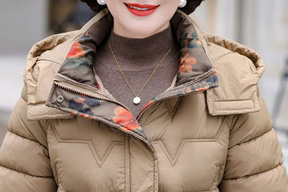 Chaqueta Larga de Algodón Grueso para Mujer, Acolchada, Ajustada, con Cintura Ajustable, Manga Larga, Cierre de Cremallera