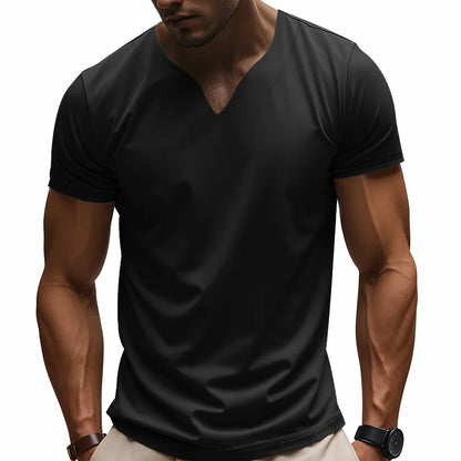 Camiseta con cuello en V con estampado personalizado DIY, camiseta de manga corta a la moda para hombre, top streetwear informal elegante y elegante, uso diario.