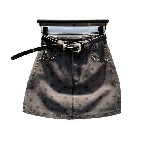 Ropa para niños 2025 otoño nueva Falda corta vaquera de lunares falda acampanada de cintura elástica coreana