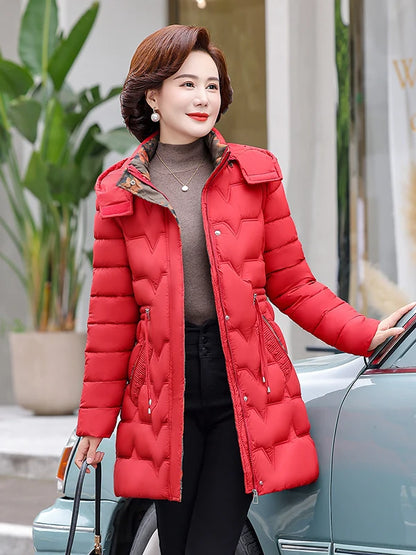 Chaqueta Larga de Algodón Grueso para Mujer, Acolchada, Ajustada, con Cintura Ajustable, Manga Larga, Cierre de Cremallera