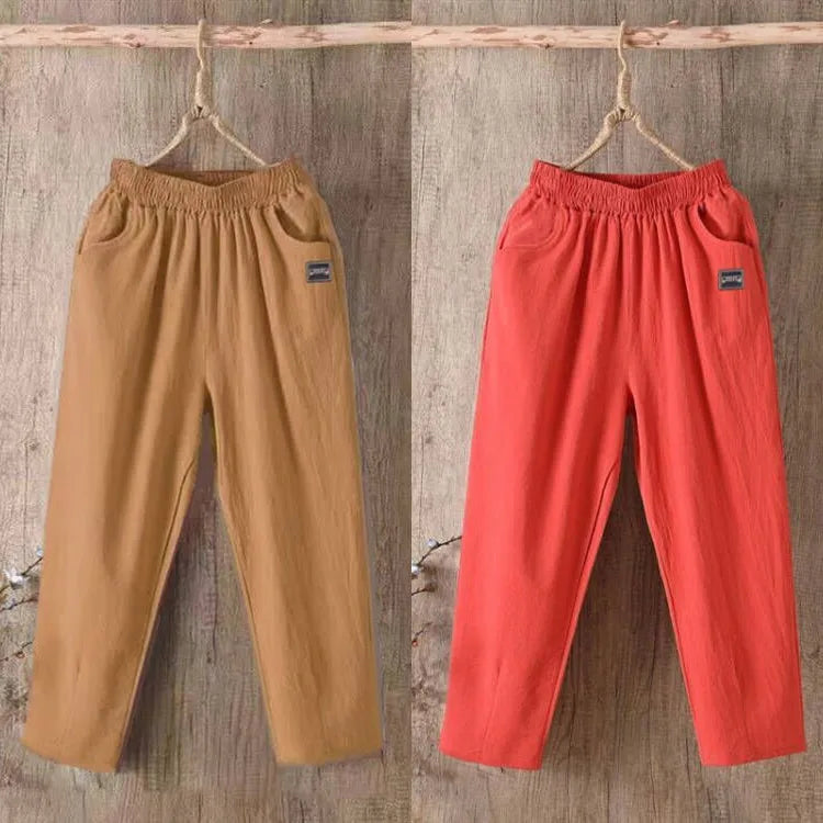 Pantalones Harlan de algodón sueltos para mujer, pantalones informales de verano para mamá, pantalones informales de algodón ...