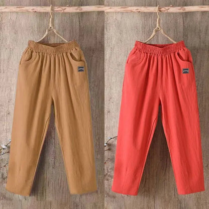 Pantalones Harlan de algodón sueltos para mujer, pantalones informales de verano para mamá, pantalones informales de algodón ...