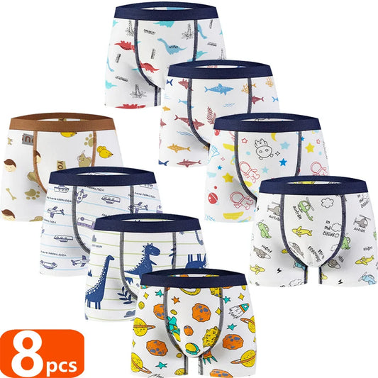 Conjuntos de calzoncillos tipo bóxer para niños, ropa interior de algodón para niños, calzoncillos para bebés, bragas suaves con estampado de dinosaurio de dibujos animados para adolescentes, 4/8 Uds.