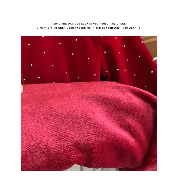 Vestido de Terciopelo Brillante para Niñas, Edición Primavera Otoño Invierno 2026, Vestido de Princesa con Cuello de Perlas