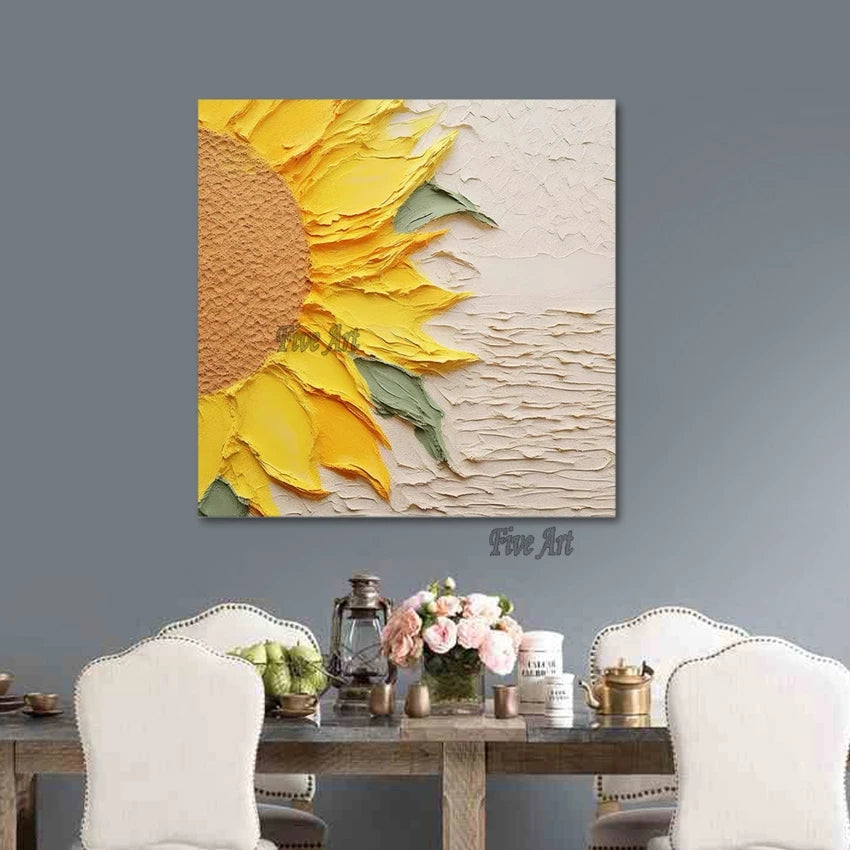 Cuadro Decorativo Abstracto Acrílico, Obra de Arte para el Hogar, Pintura de Naturaleza Muerta, Arte de Girasoles para Pared, Sin Marco, Hermosas Pinturas al Óleo Hechas a Mano