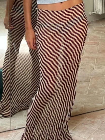 Falda larga holgada a rayas para mujer, elegante y versátil, diseño de cintura media, colección de otoño, falda larga de otro...