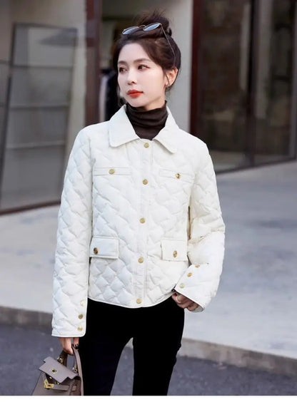 Chaqueta Corta Ligera de Algodón para Mujer, Talla Pequeña, Acolchada, para Invierno, con Cierre de Cremallera, Estilo Moderno