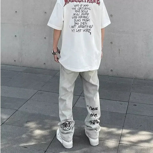 Pantalones vaqueros holgados con estampado de letras góticas para Hombre, Jeans rectos Y2K, Vintage, Harajuku, Hip Hop, moda de otoño