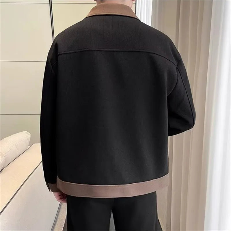 Chaquetas de moda de primavera y otoño para hombre, prendas de vestir informales con cuello vuelto de retazos, chaqueta holgada de vitalidad juvenil de estilo coreano para hombre