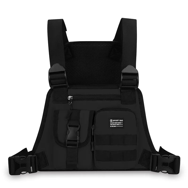 Hip-hop de moda para hombre con múltiples bolsillos bolso de pecho táctico funcional ligero viaje duradero bolso de chaleco deportivo de moda