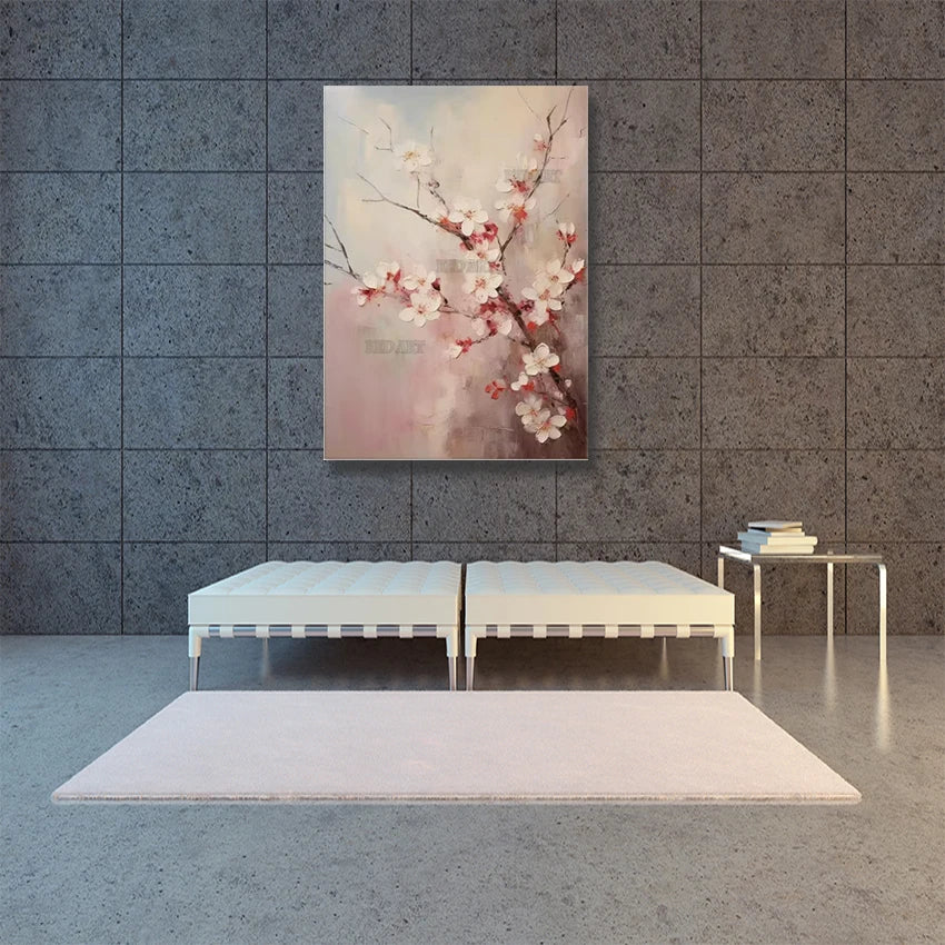 Pintura decorativa de pasillo, pintura al óleo de flores con cuchillo de flor de ciruelo abstracto, murales de gran tamaño, arte de pared en lienzo, juego sin marco