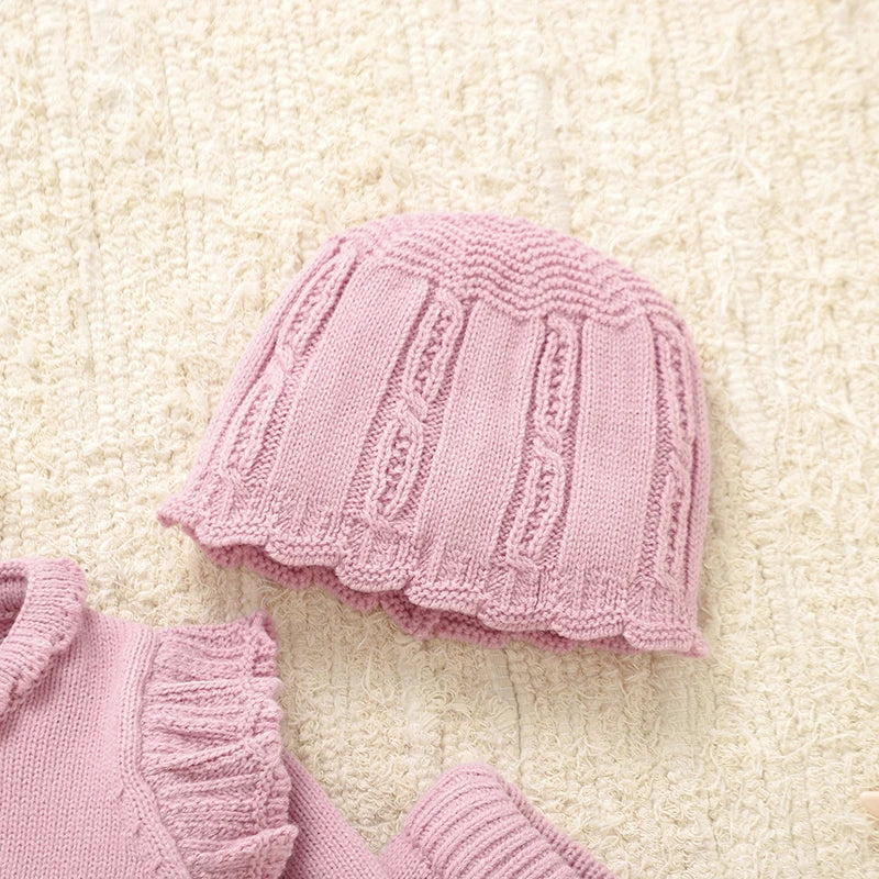 Conjuntos de ropa de invierno para niñas, suéter rosa de manga larga, camisas, pantalones y sombreros, trajes para recién nacidos, traje de 3 uds para primavera y otoño