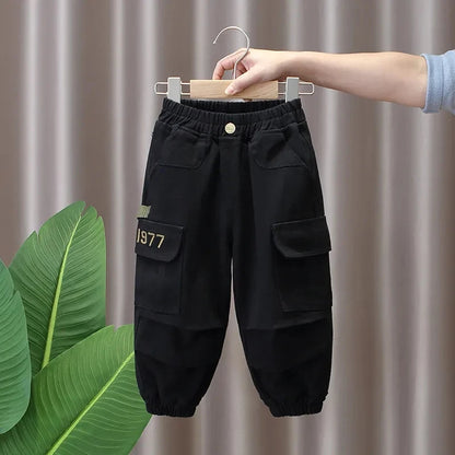 Spring and Autumn Kids Boys Pants 2026 New Style Children's Handsome Cargo Pants Cotton Boys Baby Casual Pants
