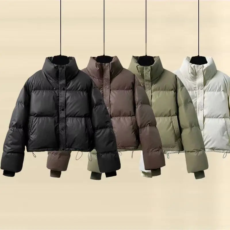 Nueva Chaqueta Corta de Mujer 2024 de Cuero PU Grueso con Relleno de Algodón, Estilo Abrigo Acolchado Cálido de Invierno, Ide...