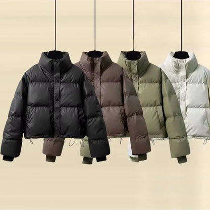 Nueva Chaqueta Corta de Mujer 2024 de Cuero PU Grueso con Relleno de Algodón, Estilo Abrigo Acolchado Cálido de Invierno, Ide...