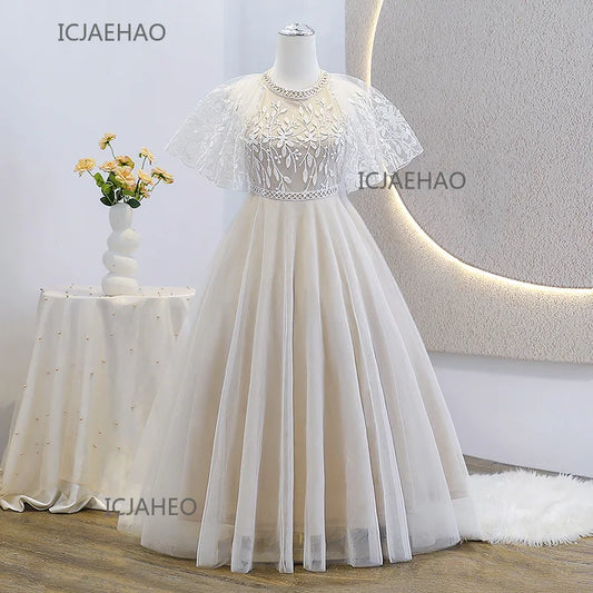 Vestido de boda 2025 para niños y niñas, Vestido de noche para desfile, Vestido para niños con bordado de encaje, vestidos de princesa de Piano de tul, vestidos de flores para niñas