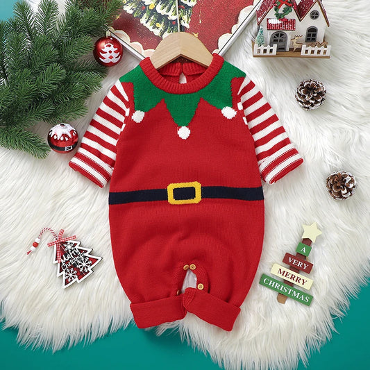 Pelele tejido de Papá Noel rojo y verde para bebé, ropa de invierno para recién nacidos, monos de manga larga para niños y niñas, trajes infantiles de Navidad de 0 a 18m