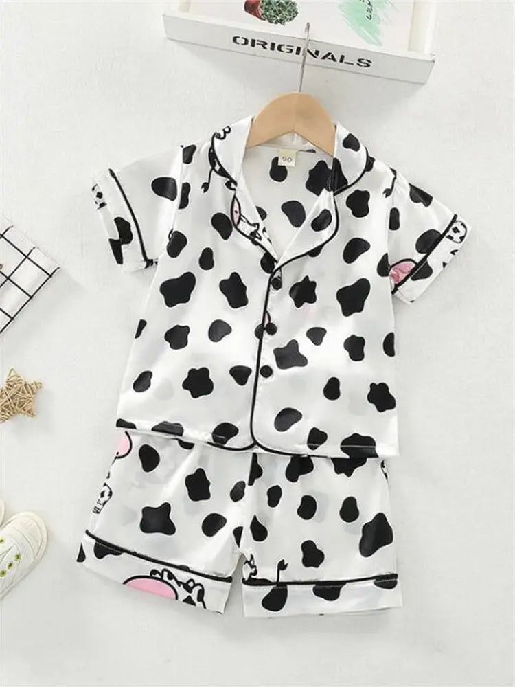 Conjuntos de pijamas para niños y niñas, camiseta de manga corta de vaca de dibujos animados, Tops con pantalones, ropa de dormir para bebés pequeños, Pijamas