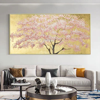 Arthyx-Pintura al óleo de flores doradas pintada a mano sobre lienzo, póster de árbol de arte abstracto moderno, cuadros grandes para pared, decoración del hogar para sala de estar + paquete Switch In Art completo