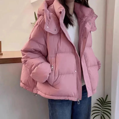 High Quality Thickened Hooded down Cotton Jacket for Autumn Winter Short Stylish Versatile Small Size Teenage Girl Coat