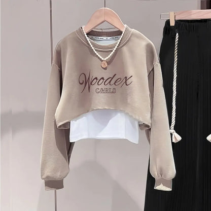Ropa de otoño para niñas, pantalones de moda de primavera y otoño, conjunto de 3 piezas, conjunto con capucha para niños