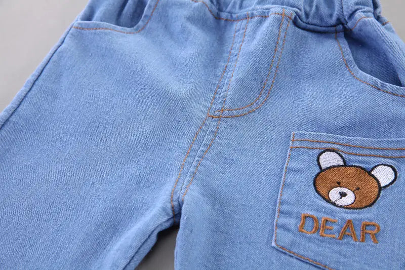 Ropa de dibujos animados para bebé, Camiseta con estampado de oso, pantalones cortos, 2 uds./Set
