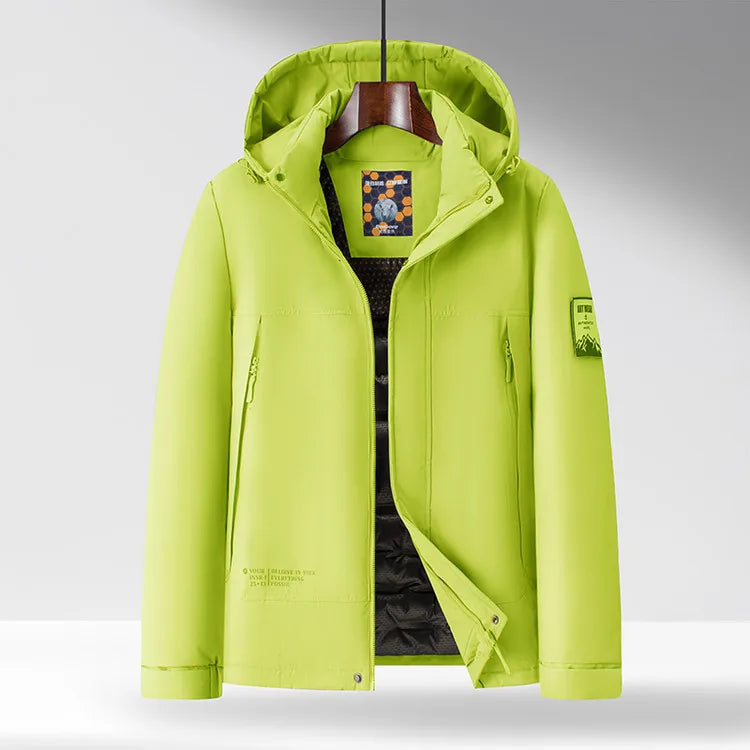 Chaqueta de algodón de mezcla de lana verde fluorescente de invierno 2025 para hombre - Chaqueta acolchada de algodón verde fluorescente (negro/rojo/caqui)