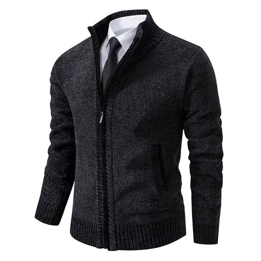 Autumn Winter Knitted Jackets Men Slim Sweatercoat Stand Collar Business Casual Zipper Knitting Solid Outerwear Coat Man Jacket