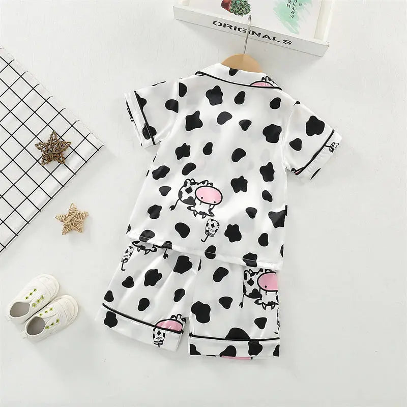 Conjuntos de pijamas para niños y niñas, camiseta de manga corta de vaca de dibujos animados, Tops con pantalones, ropa de dormir para bebés pequeños, Pijamas