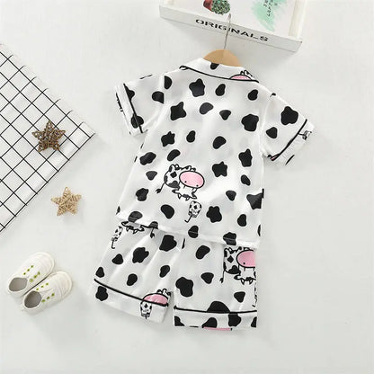 Conjuntos de pijamas para niños y niñas, camiseta de manga corta de vaca de dibujos animados, Tops con pantalones, ropa de dormir para bebés pequeños, Pijamas