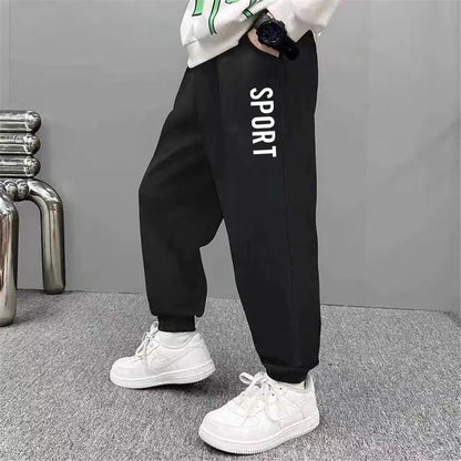 Pantalones de chándal deportivos con estampado de letras para niños, pantalones largos sueltos a la moda, pantalones para correr, pantalones deportivos finos informales para niños 2025, SPT01
